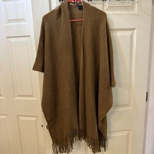STEVE MADDEN SHAWL FRINGE PONCHO WRAP CARDIGAN SWEATER Chestnut Brown One Size